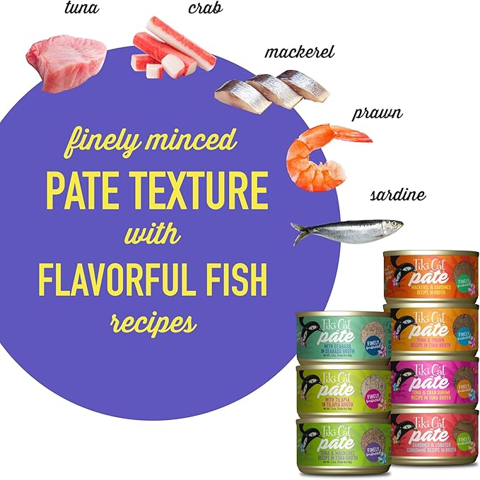 Tiki Cat Fish Favorite Pate, Ultimate Variety Pack, 24 Servings of 7 Delicious Recipes, Wet Cat Food Mega Pack, 2.8 oz. Can (24 Count)