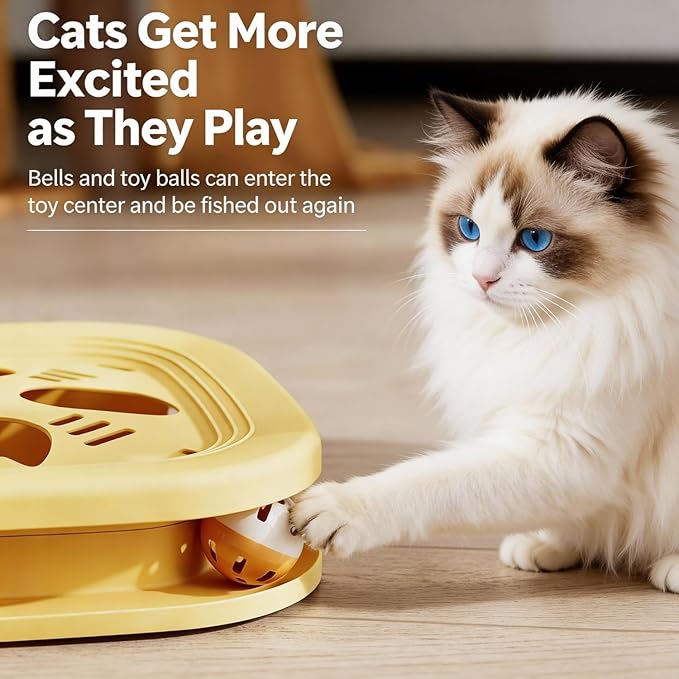 Interactive Cat Toys for Indoor Cats, 2-in-1 Kitten Toys with Balls & Feathers, BPA-Free Safe Material,Non-Slip Base, Sturdy and Durable (Blue)