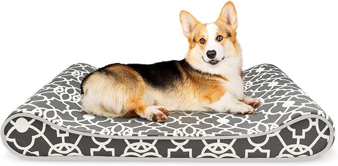 Precious Tails ESU36LCTCHA Memory Foam Orthopedic Bolster Contoured Lounger Pet Bed Mat Lattice Print, Gray