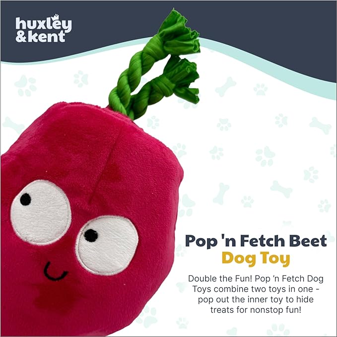 Huxley & Kent Interactive Funny Dog Toy w/Squeaker - Power Plush Treat Hiding Toy - Cute and Funny Soft Puzzle for Small & Large Dogs - Pop 'n Fetch Beet, Small