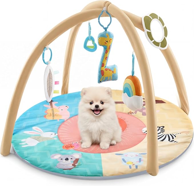 Puppy Play Gym, Dog Cat Activity Mat with Squeaky Toys, Interactive Sensory Mat for Pets, 30 x 30 x 20 Inch, Suitable for Dogs Cats Exercise Napping