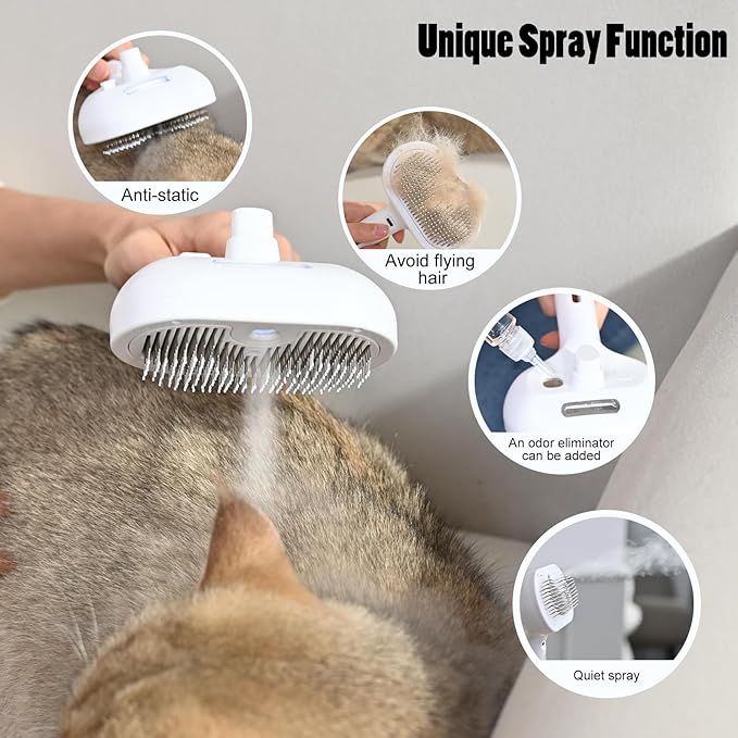 Spray Cat Brush, Self Cleaning Dog Steam Brush, Easy To Clean, Remove Static Flying Hair Steam Grooming for Cats and Dogs
