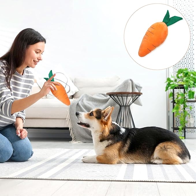 Carrot Dog Toy Cute Squeaky Plush Toys Funny Interactive Pet Carrot Shape Toys with Sound Comfort Soft Pet Supplies for Small Medium Large Dogs Gifts