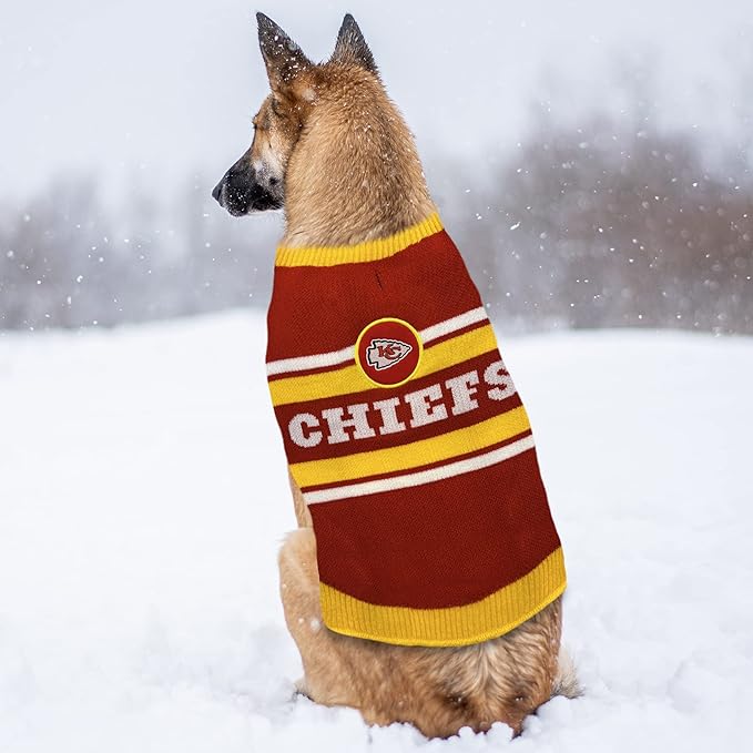 NFL Kansas City Chiefs Dog Sweater, Size Small. Warm and Cozy Knit Pet Sweater with NFL Team Logo, Best Puppy Sweater for Large and Small Dogs