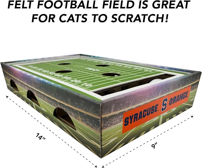 Pets First NCAA Syracuse Orange Cat Scratcher Box, Game Day Cat Toy, NCAA Football Field Designed Cat Scratcher and Lounge, Stimulating Cat Game