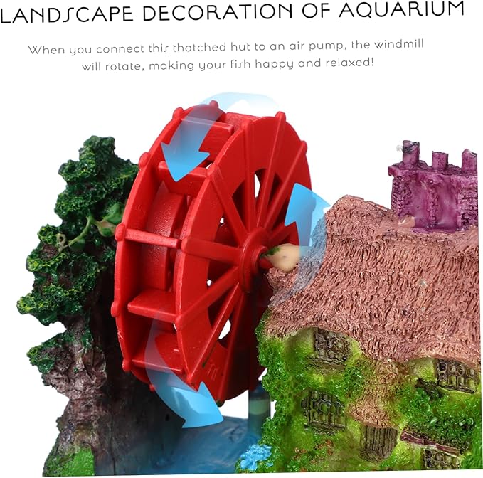 Aquarium Landscape Stone House with Water Wheel Model Unique Fish Tank Decoration for Goldfish and Aquatic Pets Decor for Aquarium Environments