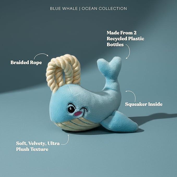 Dog Toys | Plush Whale Stuffed Animal for Dogs | Eco Friendly Small Dog Toy