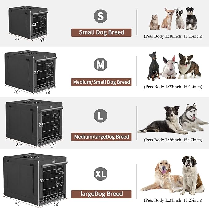 DONORO Dog Crates for Small Size Dogs Indoor Double Door Dog Kennels & Houses for Puppy and Cats, Collapsible Metal Contour Dog Cages (Black, 30.0" L x 19.0" W x 21.0" H)