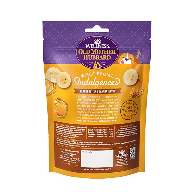 Wellness Old Mother Hubbard Wholesome Indulgences Soft-Baked Dog Biscuits, Natural Treats, Peanut Butter and Banana Flavor, 10 oz Bag