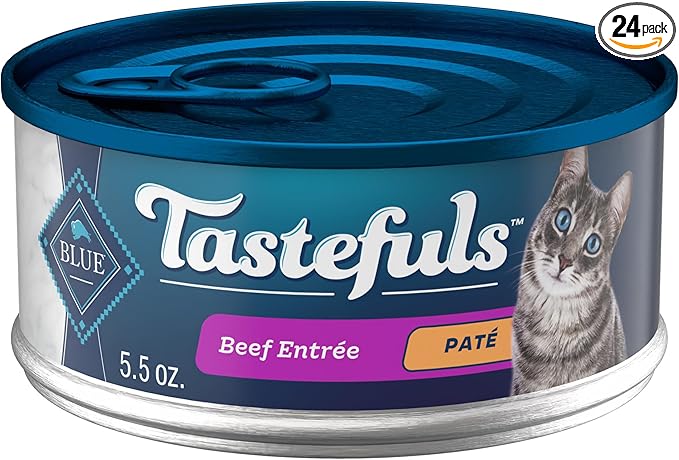 Blue Buffalo Tastefuls Wet Cat Food Paté, Made with Natural Ingredients, Beef Entrée, 5.5-oz Cans (24 Count)