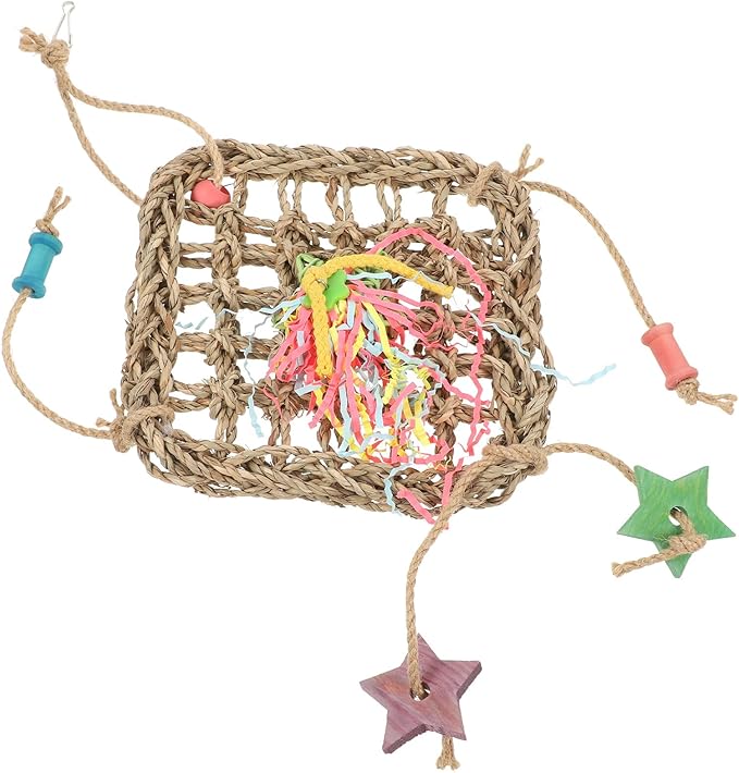 Natural Woven Seagrass Bird Hanging Hammock for Cockatiels Parakeets Bite-Resistant Climbing and Chewing Foraging Plaything Cage Accessory