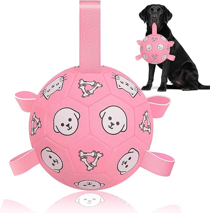Dog Soccer Ball with Straps - Durable Jolly Ball for Dogs, Large Soccer Ball for Dogs, Dog Toys for Medium Dogs, for Pet Birthday, Outdoor Indoor Play Training Exercise