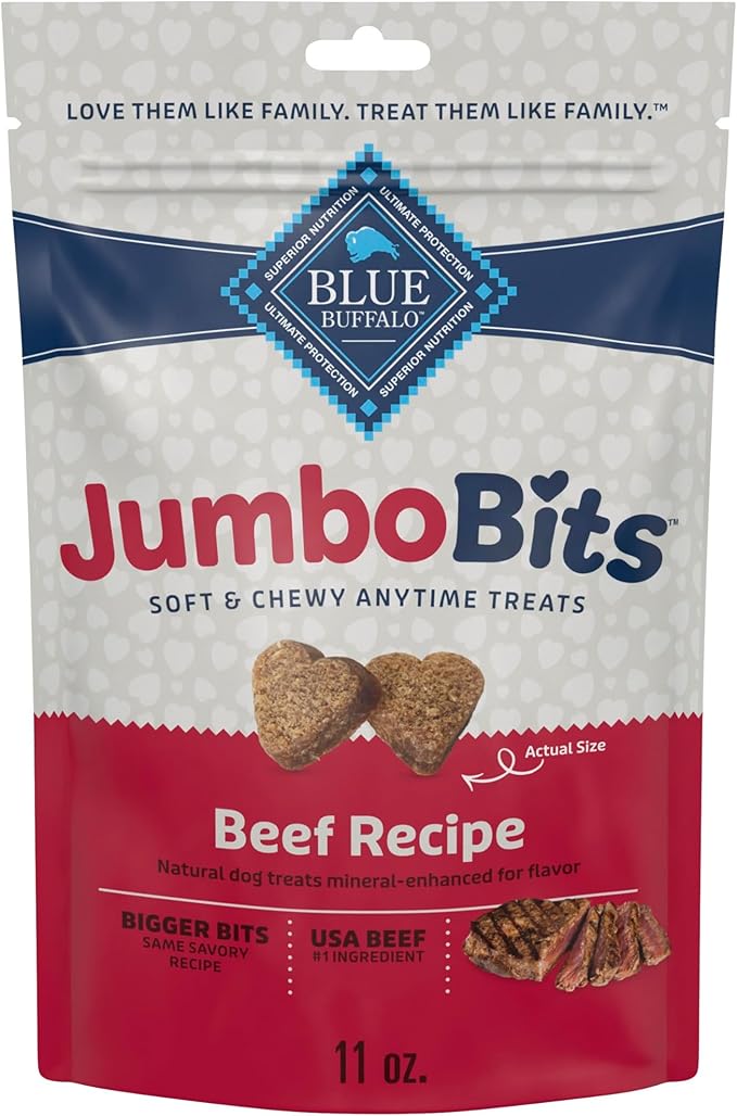 Blue Buffalo Jumbo Bits, Soft & Chewy Anytime Treats, Beef Recipe, Natural Dog Treats Mineral Enhanced for Flavor, 11 oz. Bag