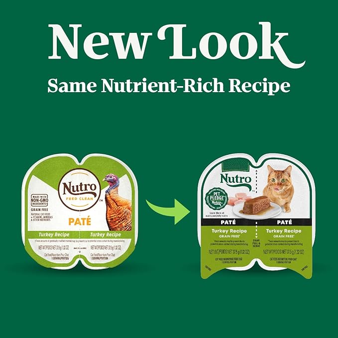 Nutro Perfect Portions Wet Cat Food Pate Turkey Recipe, Grain Free Wet Cat Food, 2.64 oz. Twin-Pack Trays (24 Count, Pack of 1)