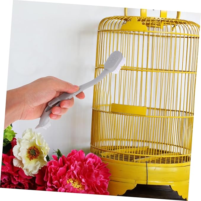 HANABASS 3Pcs Bird Cage Brush with Dual Heads Durable Long Handle Tool for Pet Bird Supplies Removal Easy of Small Animal Cages Grey