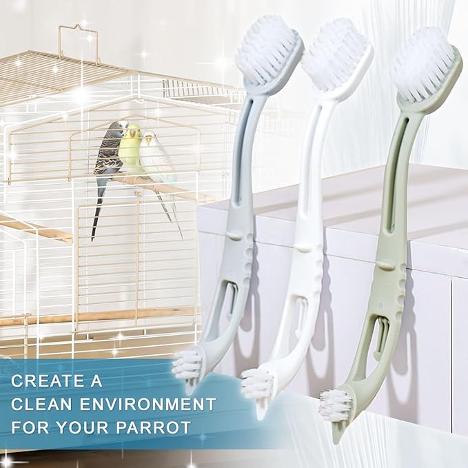 Bird Cage Brushes Cleaner with Two Brush Heads Long Handle Tool for Small Animal Birds Hamster Ferret Turtle Cages Cleaning (3PC)