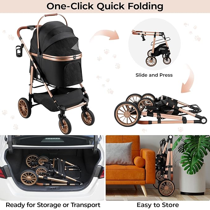 MAMIZO Pet Stroller for Medium Dogs Cats Up to 55 lbs, All-Terrain 3-in-1 Dog Stroller with Detachable Carrier, Rubber Wheels, One-Click Folding, Storage Basket & Cup Holder, for Senior Dogs & Cats