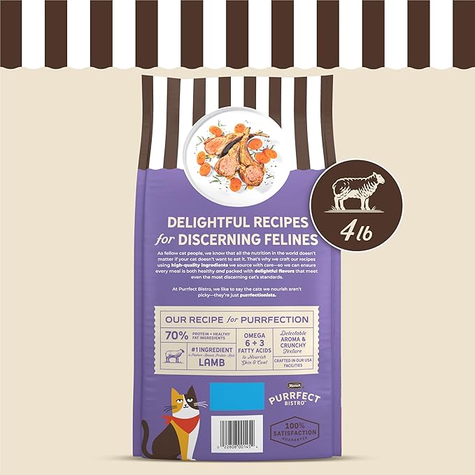 Merrick Purrfect Bistro Grain Free Pasture-Raised Lamb and Carrots Recipe Natural Dry Cat Food for Adult Cats, High Protein, Outdoor or Indoor Cat Food - 4 lb. Bag