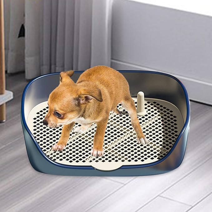 Pet Dog Toilet Puppy Training Potty Tray Portable for Cat Training Pad Holder with Protection Wall Litter Box Trainer Corner, Blue S