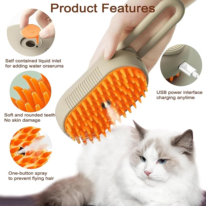 Cat Steam Brush for Shedding, 2026 New 4 in 1 Rechargeable Steam Pet Brushes for Cats & Dogs, Indoor Anti-static Pets Brush for Massage, Cleaning, Shedding & Combing Hair (Beige)