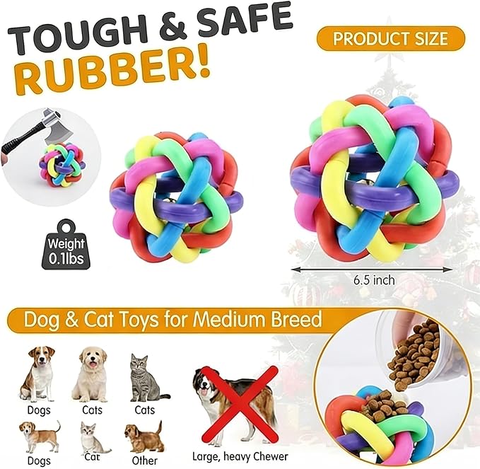 plplaaoo Soft Rubber Dog Chew Toy with Bell – Bouncy Interactive Ball for Puppies Teething & Adult Dogs – Medium Size 6.5cm Pet Training Play Toy for Cats and Dogs
