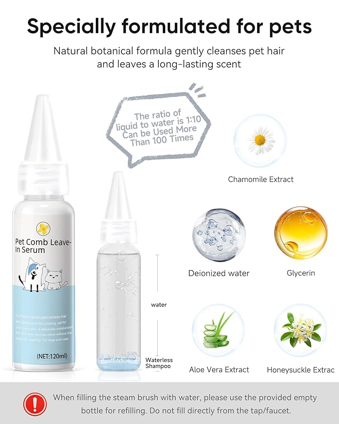 Pet Steam Brush Dog Cat 2026 New Grooming Comb for Shedding, Floating Hair, Smooth & Detangling, Gentle Cool Mist Softens Hair Reduces Static Helps Pets Who Dislike Bathing,2*Waterless Shampoo