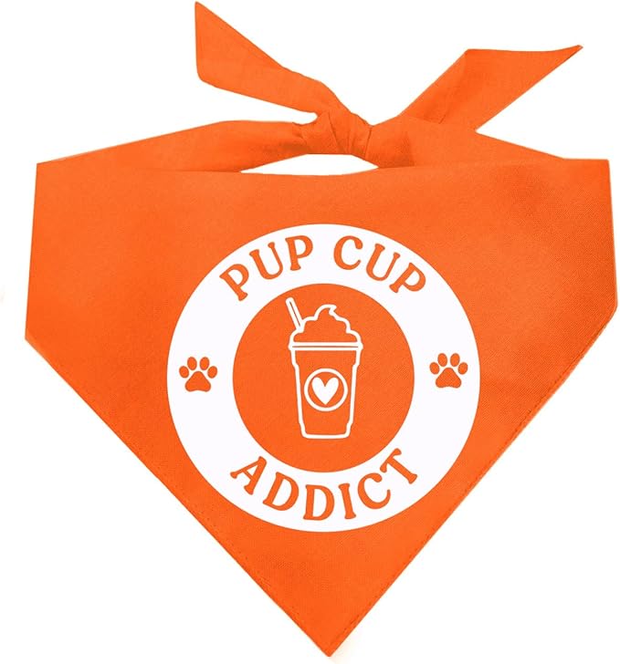 Pup Cup Addict Pupuccino Dog Bandana (Orange, OS 1106)
