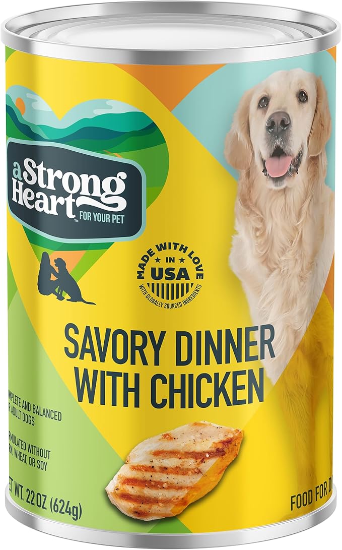A Strong Heart Wet Dog Food, Savory Dinner with Chicken - 22 oz Cans (Pack of 12), Made in the USA with Real Chicken