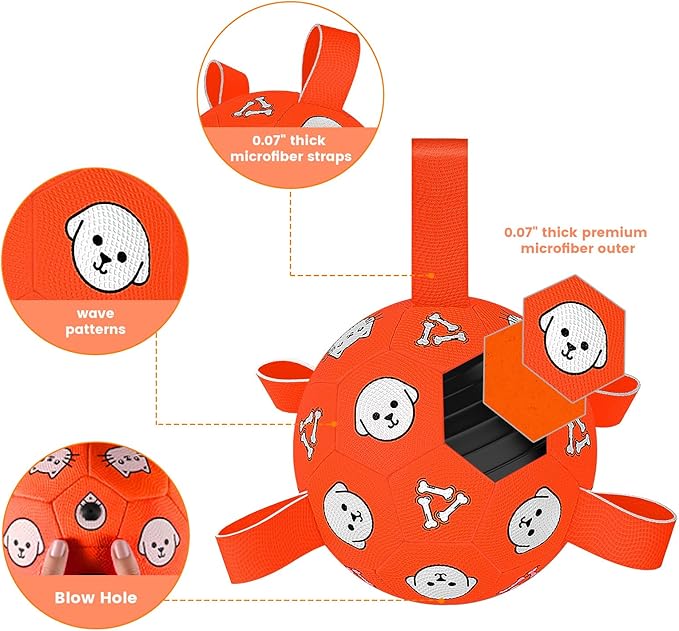 Dog Soccer Ball with Straps - Durable Jolly Ball for Dogs, Large Soccer Ball for Dogs, Dog Toys for Medium Dogs, for Pet Birthday, Outdoor Indoor Play Training Exercise