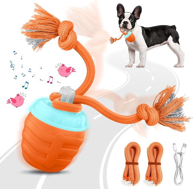 Interactive Dog Toys Ball - New Upgraded Chase Buddy Dog Toy for Small Dogs, Automatic Moving and Rolling Dogs Ball for Boredom, USB Rechargeable(Light Orange)