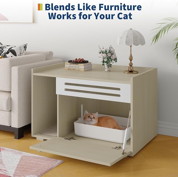 Garvee Cat Litter Box Enclosure Furniture Wooden Hidden Litter Box Cabinet Dog Proof Cat Washroom Kitty House with Vent Door