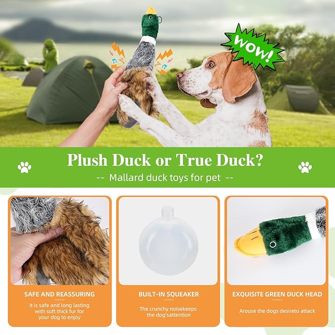 wangstar Squeaky Dog Toy for Puppy Dogs Toys to Keep Them Busy Mallard Duck Stuffed Dog Toys for Medium Small Dogs, 9" x2 Wild Duck