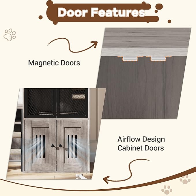 GarveeLife Cat Litter Box Enclosure with Doors, Double Cat House with Storage Space, Enclosed Litter Box Furniture with Ladder, Grey