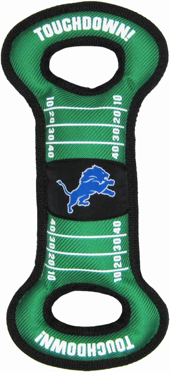 NFL Football Field DOG TOY with Squeaker. - DETROIT LIONS - For Tug, Toss, and Fetch. - Tough & Durable PET TOY