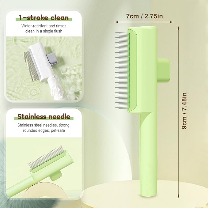 Pet Hair Removal Comb Flea Comb, 2025 Upgrade Cat Grooming Brush, Cat Brush with Release Button, De-Shedding Hair, Dog Grooming Supplies, Fine-Tooth Massage (White+Blue)