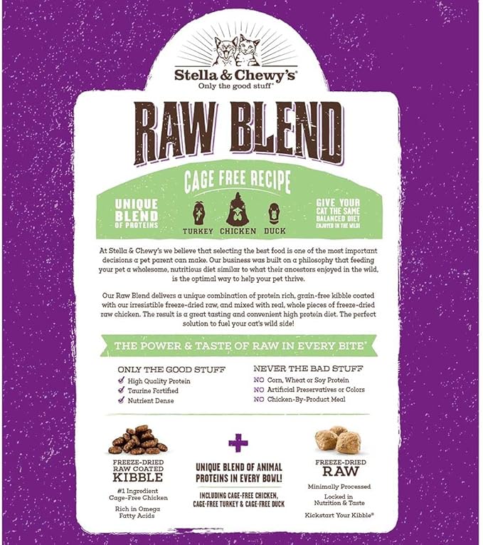 Stella & Chewy's Raw Blend Premium Kibble Cat Food – Grain Free, Protein Rich Meals – Cage-Free Poultry Recipe – 5 lb. Bag (Pack of 2)