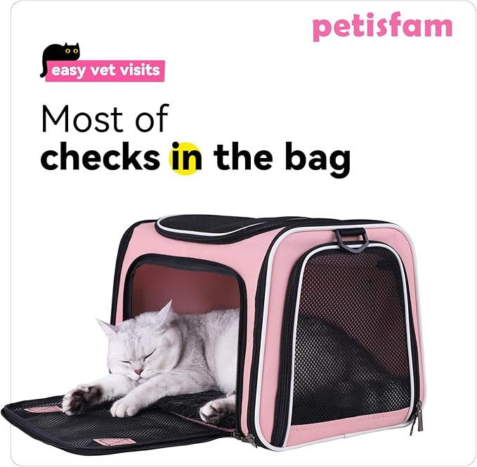 Soft Pet Carrier for Medium Cats and Small Dogs with Cozy Bed, 3 Doors, Top Entrance | Airline Approved, Escape-Proof, Breathable, Leak-Proof, Easy Storage (Pink)