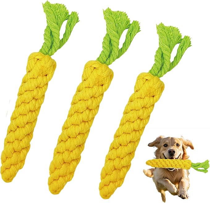 3PCS Yellow Carrot Pet Rope Toys,Cat Interactive Chews,Puppy Teething Chew Toys,Teeth Cleaning and Chewing for Dogs and Cats (Yellow-3pcs)