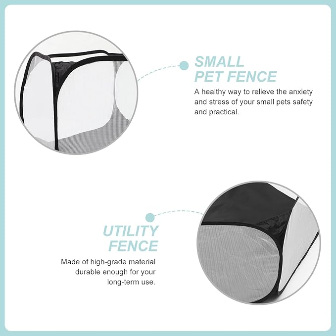 TEHAUX Foldable Pet Playpen Fence with Hexagonal Polyester Mesh, Reusable Indoor and Outdoor Puppy Safety Pen, Small Dog and Puppy Game Tent, Black