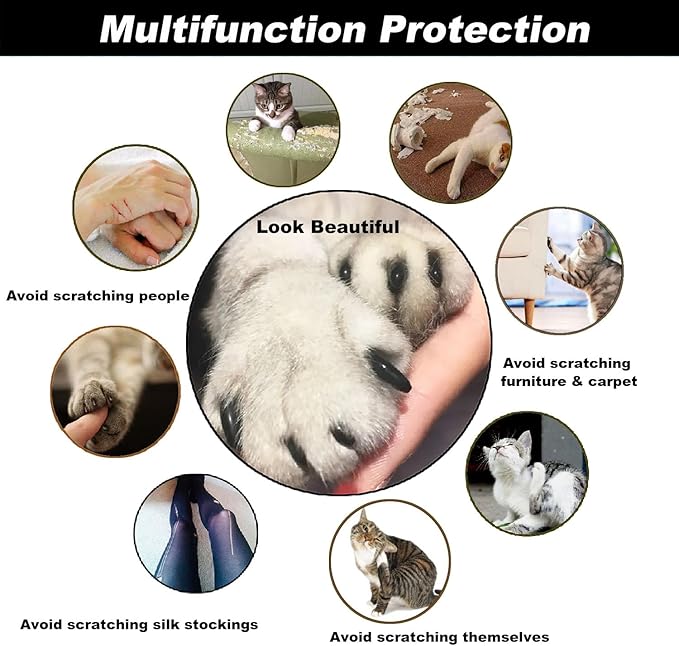 VICTHY 120pcs Cat Nail Caps | Cat Claw Caps | Cat Nail Covers with Adhesives and Applicators (Black XS)