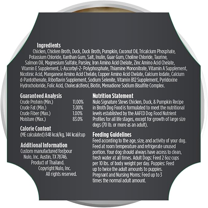 Nulo Dog Signature Stew Chicken, Duck, & Pumpkin in Broth, 6 Ounce, Pack of 16