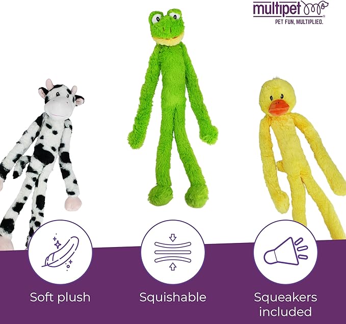 Multipet Swingin' Slevin Frog Dog Plush Toy - Squeaky Toys for All Dogs - Extra Soft Plush - Stuffed Animal for Cuddling & Playing - Cute Dog Pet Toy (27”, Green, 5 Squeakers)