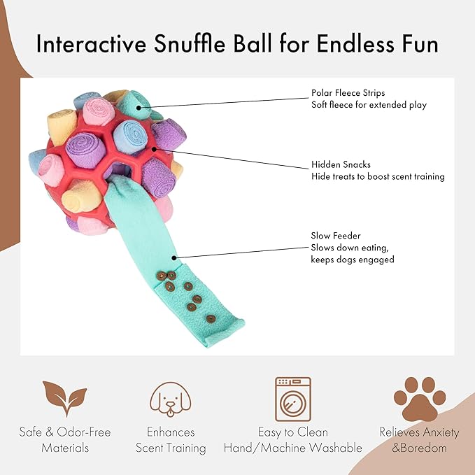 Mira's Pocket Dog Snuffle Ball Toy, Mental Stimulation Chew Toy for Dogs & Cats, 14cm Licking Mat Treat Dispensing Ball with Hollow Design, Slow Feeder for Fast Eaters (Red)