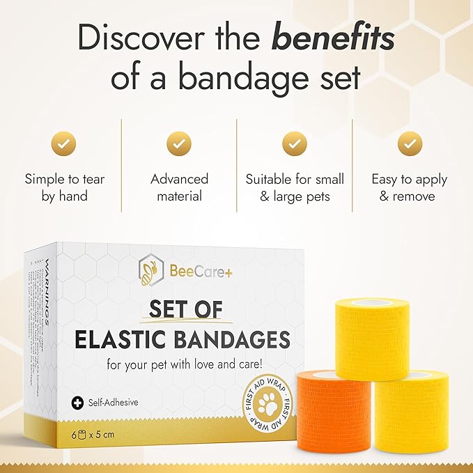 Self-Adhering Cat and Dog Wound Care Bandages – 6 pcs x 5 cm Set of Elastic Dog Bandages for Wounds Prevent Licking and Scratching – Made from Breathable Rubber Latex