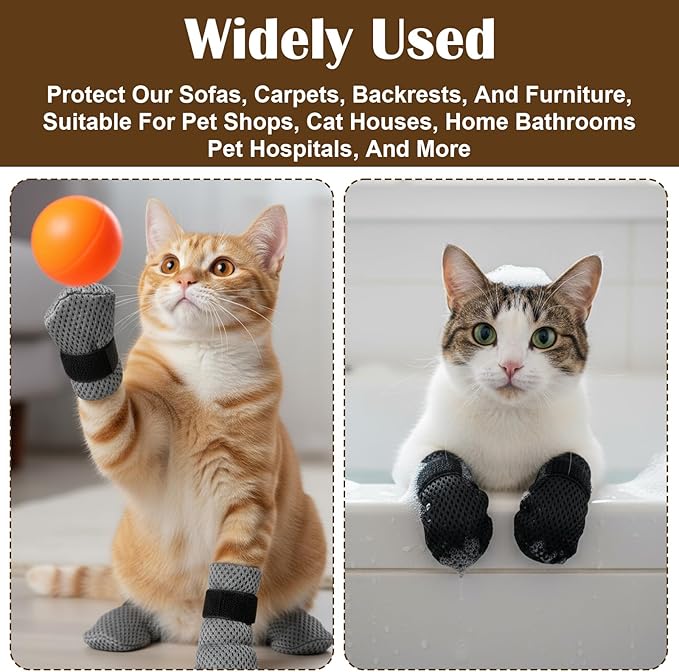 WLLHYF Cat Claw Covers, Cat Booties Anti Scratch Mittens 8 Pcs Mittens to Prevent Scratching Socks Breathable Mesh Paw Covers Adjustable Shoes Booties for Cats Pet Bathing, Cutting Nails