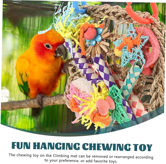 VANZACK Edible Seagrass Bird Foraging Wall with Built Hook Woven Climbing Hammock Mat for Parrots Cockatiels Parakeets Safe Chewing for Birdcage Hanging and Anti-Biting Play