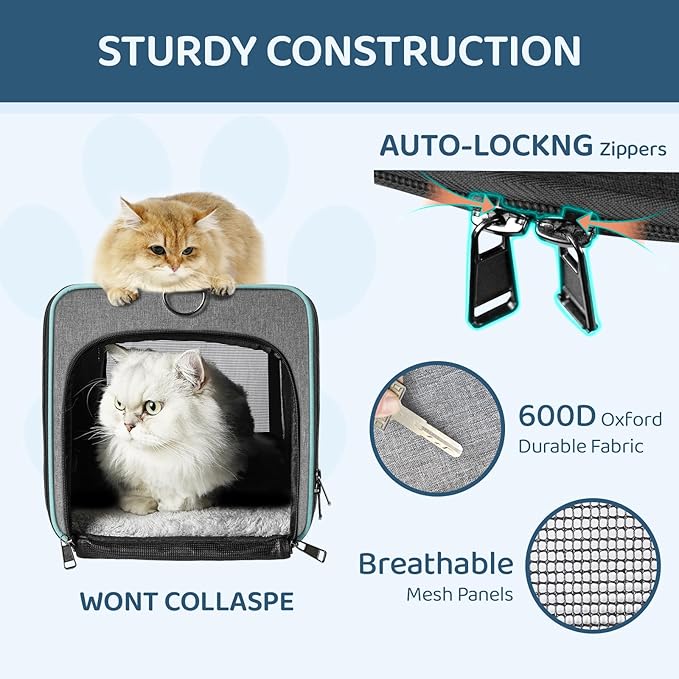 GAPZER Soft-Sided Pet Carrier for Air Travel 18x11x11 Inch - Underseat Cabin Carry Bag for Small Cats & Dogs Under 15 lbs