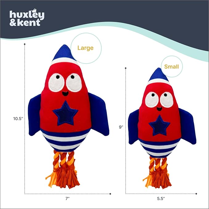 Huxley & Kent Funny Dog Toy w/Squeaker – Power Plush Squeaky Dog Toys for Small, Medium & Large Dogs – Soft Stuffed Animal for Indoor Play & Fetch - Rocket Man, Large