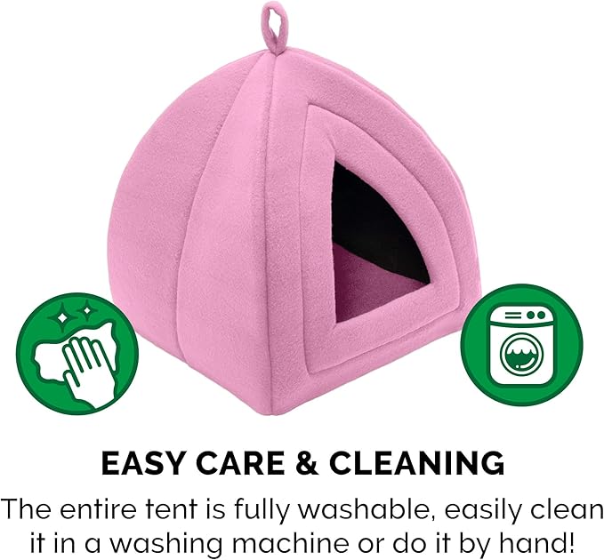 Furhaven Cat Bed Cave for Indoor Cats & Small Dogs, Washable & Foldable w/ Removable Cushion - Polar Fleece Pet Tent - Cotton Candy Pink, Small