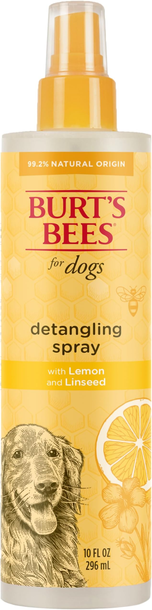 Burt's Bees for Pets Dog Detangling Spray, Natural Leave-in Coat Detangler & Dog Deodorizing Grooming Spray with Lemon, pH Balanced for Dogs, Paraben & Sulfate Free, 10 Fl Oz